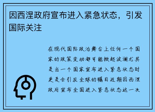 因西涅政府宣布进入紧急状态，引发国际关注